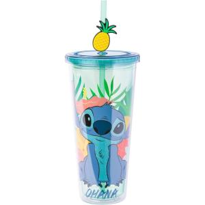imageSilver Buffalo Marvel Avengers SpiderMan Plastic Cold Cup with Lid and Straw Topper 24 OuncesLilo and Stitch Glitter