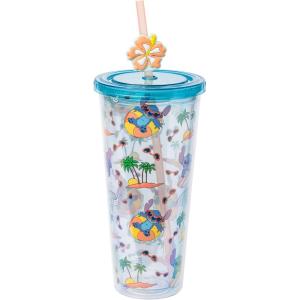 imageSilver Buffalo Marvel Avengers SpiderMan Plastic Cold Cup with Lid and Straw Topper 24 OuncesLilo and Stitch Island Chilling
