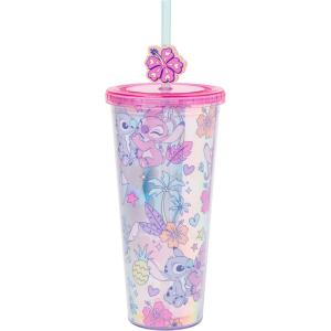 imageSilver Buffalo Marvel Avengers SpiderMan Plastic Cold Cup with Lid and Straw Topper 24 OuncesLilo and Stitch and Angel Love Iridescent