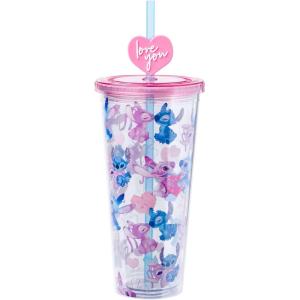 imageSilver Buffalo Marvel Avengers SpiderMan Plastic Cold Cup with Lid and Straw Topper 24 OuncesLilo and Stitch and Angel Love You Watercolor