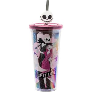 imageSilver Buffalo Marvel Avengers SpiderMan Plastic Cold Cup with Lid and Straw Topper 24 OuncesNightmare Before Christmas Misfit Love