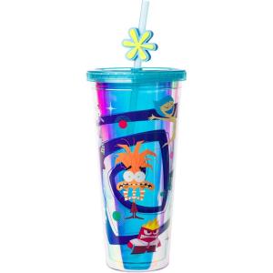 imageSilver Buffalo Marvel Avengers SpiderMan Plastic Cold Cup with Lid and Straw Topper 24 OuncesPixar Inside Out 2 Iridescent