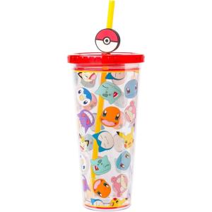 imageSilver Buffalo Marvel Avengers SpiderMan Plastic Cold Cup with Lid and Straw Topper 24 OuncesPokemon Faces