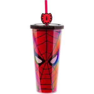 imageSilver Buffalo Marvel Avengers SpiderMan Plastic Cold Cup with Lid and Straw Topper 24 OuncesSpiderMan