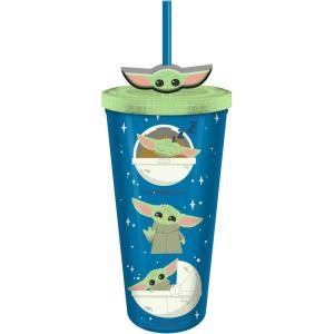 imageSilver Buffalo Marvel Avengers SpiderMan Plastic Cold Cup with Lid and Straw Topper 24 OuncesThe Mandalorian Grogu