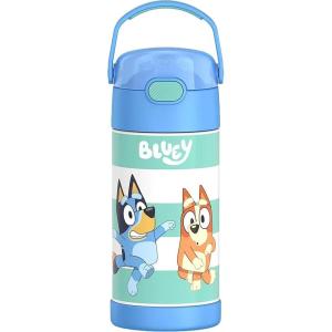 imageTHERMOS FUNTAINER Water Bottle with Straw  12 Ounce  Kids Stainless Steel Vacuum Insulated Water Bottle with Lid SpiderManBluey
