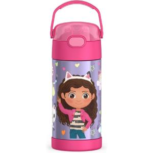 imageTHERMOS FUNTAINER Water Bottle with Straw  12 Ounce  Kids Stainless Steel Vacuum Insulated Water Bottle with Lid SpiderManGabbys Dollhouse