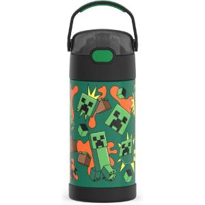 imageTHERMOS FUNTAINER Water Bottle with Straw  12 Ounce  Kids Stainless Steel Vacuum Insulated Water Bottle with Lid SpiderManMinecraft
