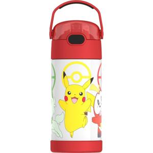 imageTHERMOS FUNTAINER Water Bottle with Straw  12 Ounce  Kids Stainless Steel Vacuum Insulated Water Bottle with Lid SpiderManPokemon