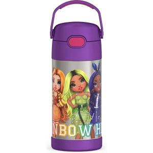 imageTHERMOS FUNTAINER Water Bottle with Straw  12 Ounce  Kids Stainless Steel Vacuum Insulated Water Bottle with Lid SpiderManRainbow High