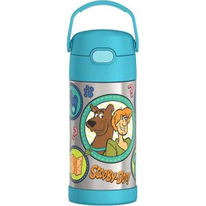 imageTHERMOS FUNTAINER Water Bottle with Straw  12 Ounce  Kids Stainless Steel Vacuum Insulated Water Bottle with Lid SpiderManScoobyDoo