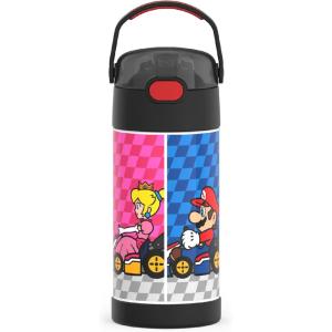 imageTHERMOS FUNTAINER Water Bottle with Straw  12 Ounce  Kids Stainless Steel Vacuum Insulated Water Bottle with Lid SpiderManSuper Mario Brothers