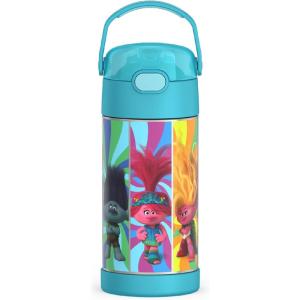 imageTHERMOS FUNTAINER Water Bottle with Straw  12 Ounce  Kids Stainless Steel Vacuum Insulated Water Bottle with Lid SpiderManTrolls 3 Movie