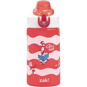 imageZak Designs Marvel SpiderMan Kids Spout Cover and Builtin Carrying Loop Made of Plastic LeakProof Water Bottle Design 16 oz BPAFreeDr Seuss The Cat in the Hat