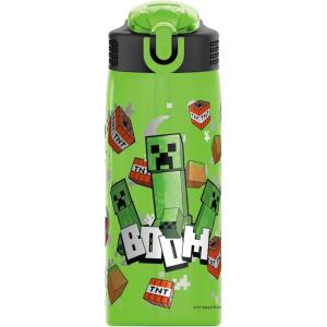 imageZak Designs Marvel SpiderMan Kids Spout Cover and Builtin Carrying Loop Made of Plastic LeakProof Water Bottle Design 16 oz BPAFreeMinecraft