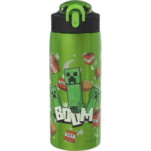 imageZak Designs Marvel SpiderMan Water Bottle for Travel and At Home 19 oz Vacuum Insulated Stainless Steel with Locking Spout Cover BuiltIn Carrying Loop LeakProof Design Miles MoralesMinecraft