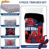 imageJay Franco Marvel Deadpool Queen Size Comforter Set  7 Piece Bedding Includes Sheet Set and Pillow Covers  Gray and Red Super Soft Cozy BeddingMulti  Spiderman