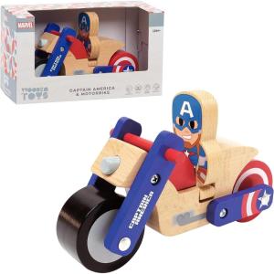 imageDisney Wooden Toys Just Play Captain America and Motorcycle Figure and Vehicle Officially Licensed Kids Toys for Ages 18 Month Amazon ExclusiveCaptain America