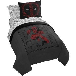 imageJay Franco Marvel Deadpool Queen Size Comforter Set  7 Piece Bedding Includes Sheet Set and Pillow Covers  Gray and Red Super Soft Cozy BeddingGray  Deadpool
