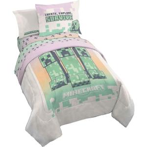 imageJay Franco Marvel Deadpool Queen Size Comforter Set  7 Piece Bedding Includes Sheet Set and Pillow Covers  Gray and Red Super Soft Cozy BeddingPink  Minecraft 01