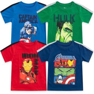 imageMarvel Avengers Captain America Hulk and Iron Man Boys 4 Pack Short Sleeve TShirt for Toddler and Little KidsMulti