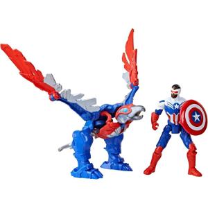 imageMarvel Mech Strike Mechasaurs 4Inch Captain America with Redwing Mechasaur Action Figures Super Hero Toys for Kids Ages 4 and Up