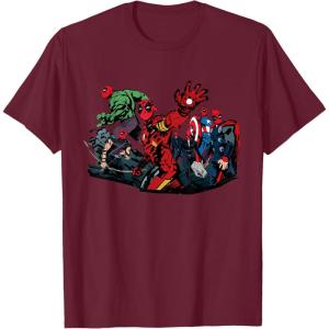 imageMarvel Studios Deadpool ampamp Wolverine Avengers Assemble Homage TShirtBurgundy