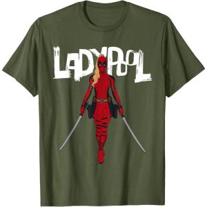 imageMarvel Studios Deadpool ampamp Wolverine Ladypool with Swords TShirtOlive Green