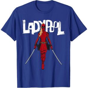 imageMarvel Studios Deadpool ampamp Wolverine Ladypool with Swords TShirtRoyal Blue
