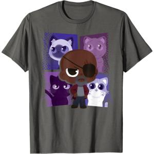 imageMarvel Studios The Marvels Nick Fury and Flerkittens Cute TShirtAsphalt Grey