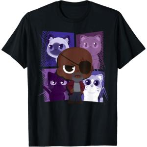 imageMarvel Studios The Marvels Nick Fury and Flerkittens Cute TShirtBlack