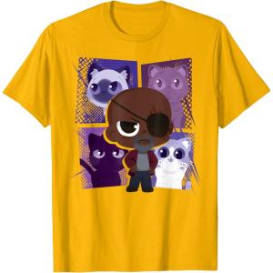 imageMarvel Studios The Marvels Nick Fury and Flerkittens Cute TShirtGolden Yellow