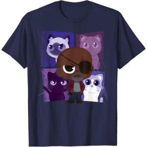 imageMarvel Studios The Marvels Nick Fury and Flerkittens Cute TShirtNavy Blue