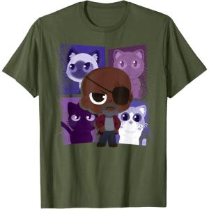 imageMarvel Studios The Marvels Nick Fury and Flerkittens Cute TShirtOlive Green