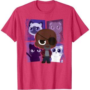 imageMarvel Studios The Marvels Nick Fury and Flerkittens Cute TShirtRed Heather