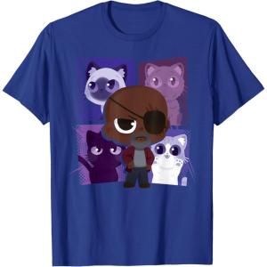 imageMarvel Studios The Marvels Nick Fury and Flerkittens Cute TShirtRoyal Blue