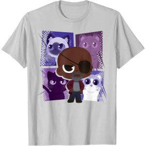 imageMarvel Studios The Marvels Nick Fury and Flerkittens Cute TShirtSilver Grey