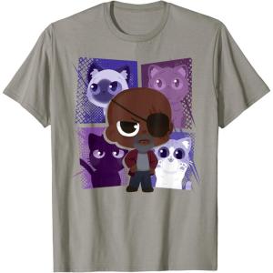 imageMarvel Studios The Marvels Nick Fury and Flerkittens Cute TShirtSlate Grey