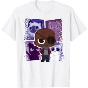 imageMarvel Studios The Marvels Nick Fury and Flerkittens Cute TShirtWhite