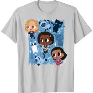 imageMarvel Studios The Marvels Super Heroes and Flerkittens Cute TShirtSilver Grey