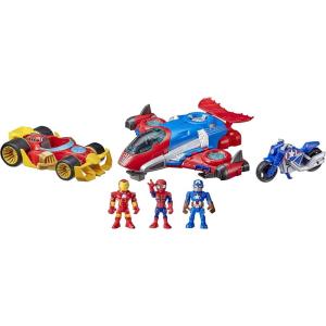 imageMarvel Super Hero Adventures Figure and Jetquarters Multipack 3 Action Figures and 3 Vehicles 5Inch Toys for Kids Ages 3 and Up Amazon ExclusiveVehicle Multipack