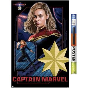 imageTrends International Marvel The Marvels  Captain Marvel Wall Poster 34L x 224W Premium Unframed VersionPremium Poster  Clip Bundle