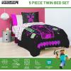 imageJay Franco Marvel Avengers Twin Size Comforter Set  5 Piece Bedding Includes Sheet Set ampamp Pillow Covers  Super Soft Cozy Bedding with Captain America Hulk Iron Man and ThorBlack  Minecraft