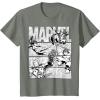 imageMarvel Avengers Retro Black and White Comic Graphic Short Sleeve TShirtOlive Heather