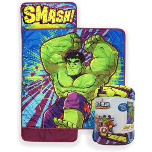 imageJay Franco Kids Nap Mat with Embedded Pillow ampamp Blanket  Soft 46quotx20quot Microfiber Sleeping Bag with Name Tag ampamp Handle for School Travel Sleepover Blue  Marvel ComicsGreen  Hulk