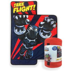 imageJay Franco Kids Nap Mat with Embedded Pillow ampamp Blanket  Soft 46quotx20quot Microfiber Sleeping Bag with Name Tag ampamp Handle for School Travel Sleepover Blue  Marvel ComicsBlue  Black Panther