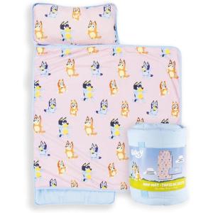 imageJay Franco Kids Nap Mat with Embedded Pillow ampamp Blanket  Soft 46quotx20quot Microfiber Sleeping Bag with Name Tag ampamp Handle for School Travel Sleepover Blue  Marvel ComicsPink  Bluey