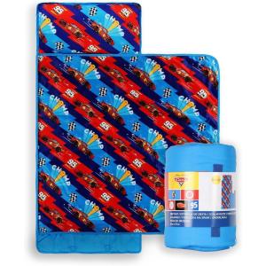 imageJay Franco Kids Nap Mat with Embedded Pillow ampamp Blanket  Soft 46quotx20quot Microfiber Sleeping Bag with Name Tag ampamp Handle for School Travel Sleepover Blue  Marvel ComicsMulti  Cars