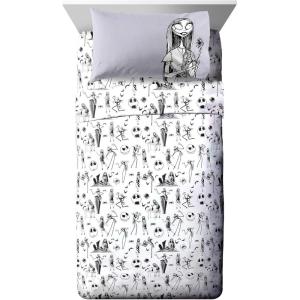 imageJay Franco Kids Sheet Set with Fitted Flat Sheets ampamp Pillow Cover  UltraSoft Bedding with Pillowcase for Room Decor White  Avengers 4 Piece QueenWhite  Nightmare Before Christmas