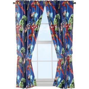 imageJay Franco Kids Window Drapes  4 Piece Curtain Set Includes 2 Tiebacks Beautiful Bedding Room Dcor and Easy Set Up Blue  Avengers 63 Inch